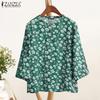 ZANZEA Women Round Neck 3/4 Sleeve Casual Floral Blouse