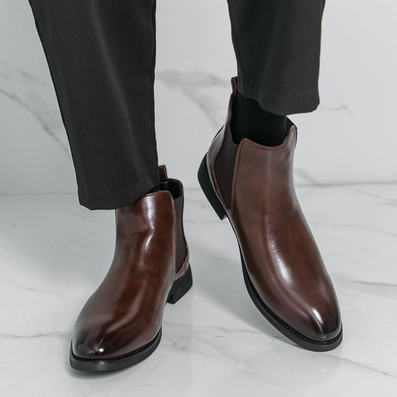 Men’s Chelsea Short Boots Business Formal High Top Boots Brown Tuxedo Ankle Boots Black Boots Large Size
