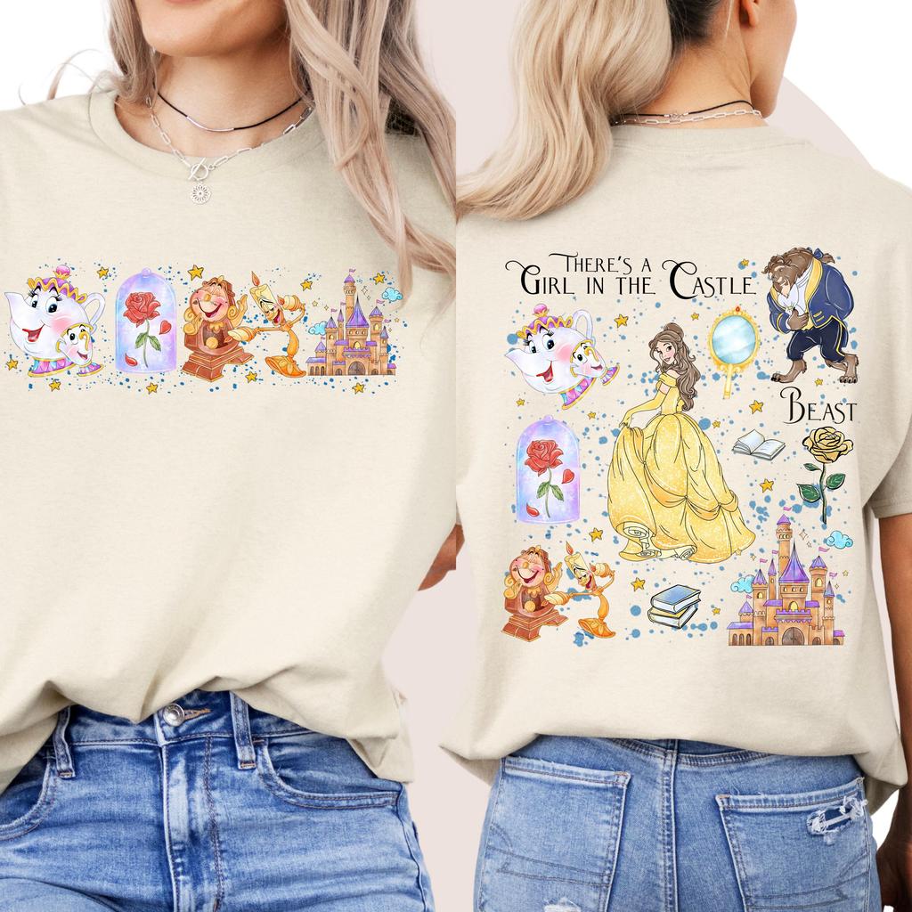 Fashion 2026 New Hot Beauty and The Beast Magic Print WoUnisex High Quality Loose Plus Size Short Sleeve Top