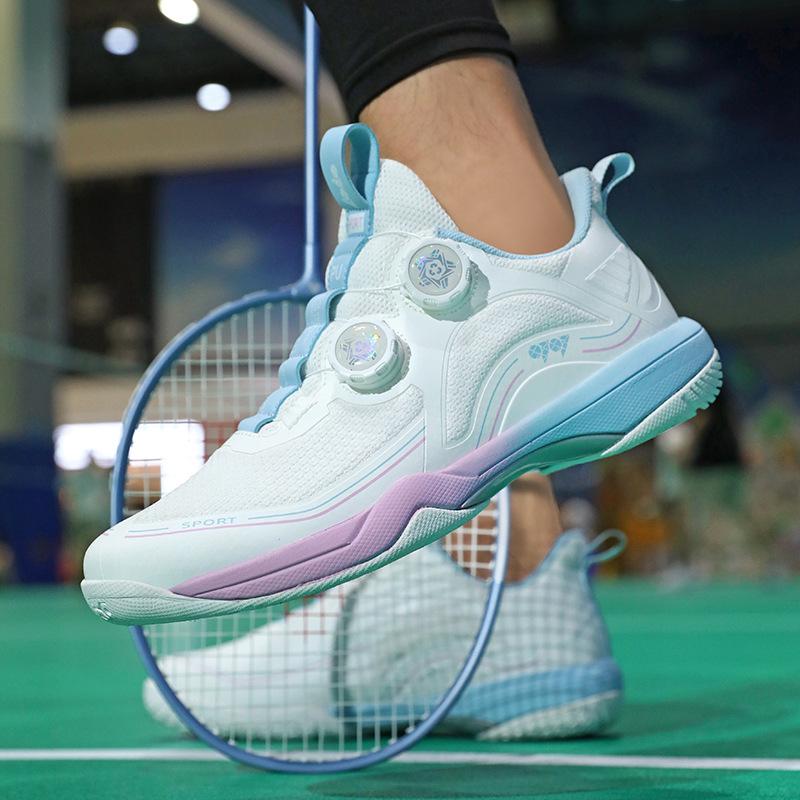 Professional Competition Badminton Shoes with Rotating Buckle, Shock Absorption, Carbon Plate, Non-slip, Wear-resistant for Men and Women