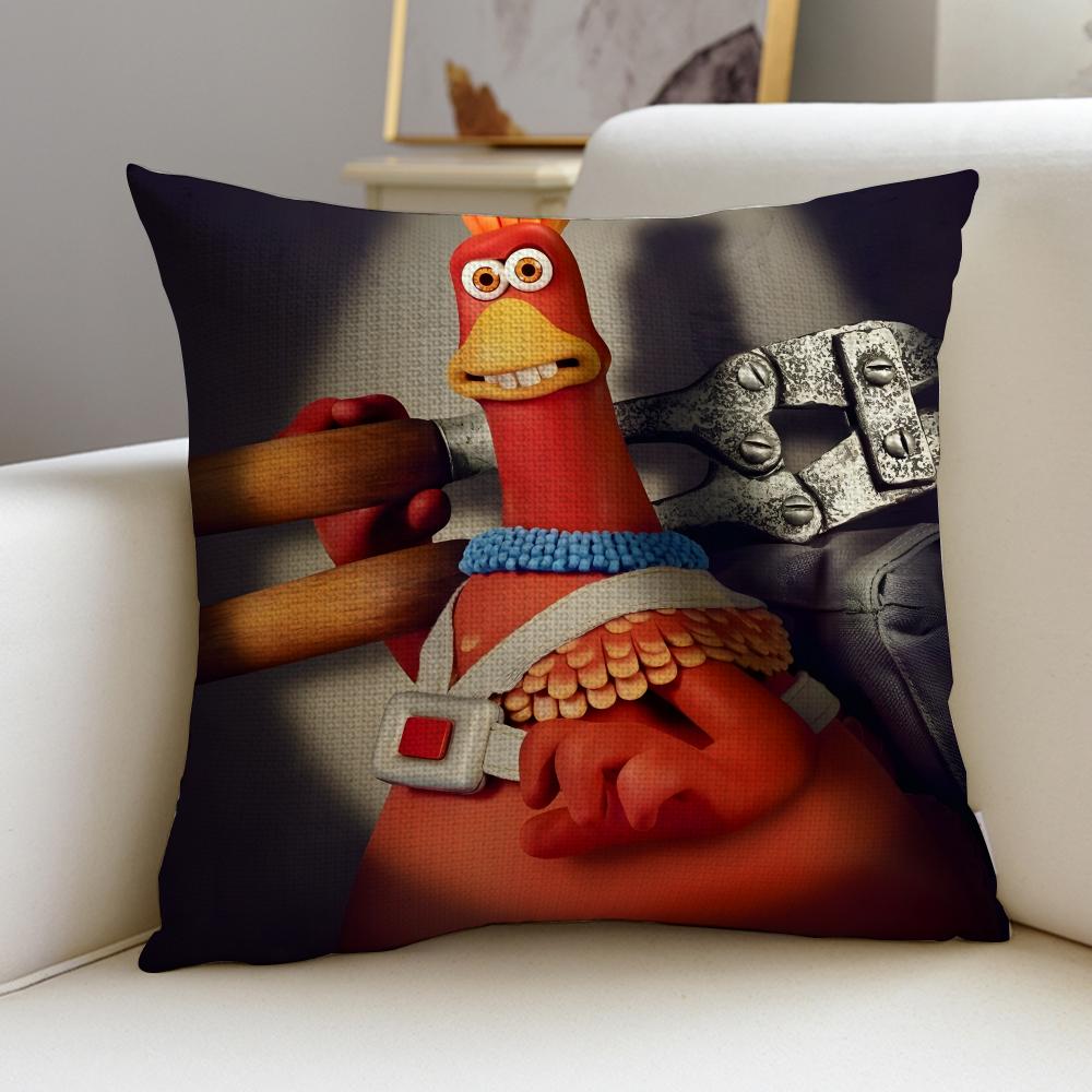 Fun CChicken RunS Cushion Cover Breathable and Skinfriendly Linen Pillowcase Square Removable and Washable Cushion