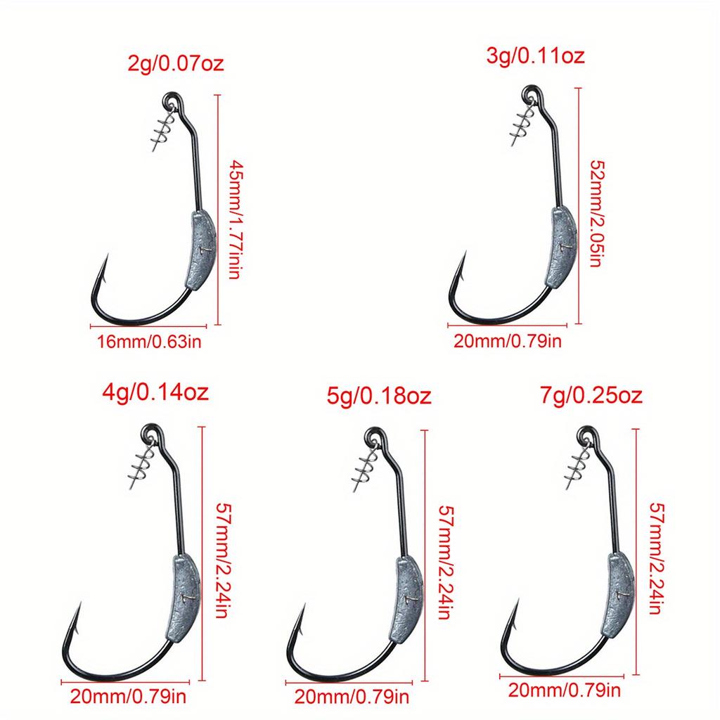 Mixed 5Styles Black Nickeled Crank Hook  Soft Lure Bass Fly Fishing Hook 2g 3g 4g 5g 7g  With Lead And Barb Pike Fishing Swimbait Offset Hooks