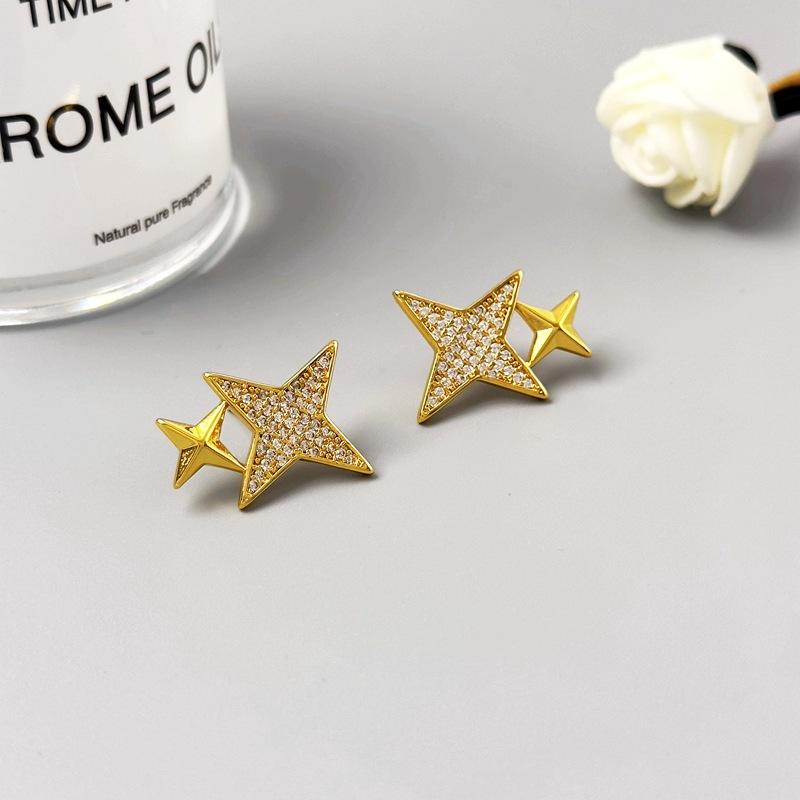 Dongdaemun Simple Full Diamond Zircon Star Stud Earrings High-End Light Luxury Earrings