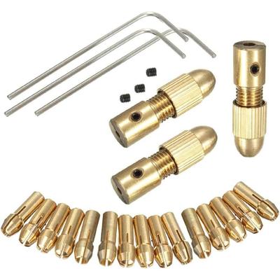 21 Pcs 3 Set 0.5-3.0mm Brass Drill Chuck Mini Drill Collet Micro Twist Drill Chuck Set Adapter with Allen Wrench for 3.17mm Rotary Tools