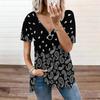 Women Square Neck Short Sleeve Blouse Watercolor Butterfly Floral Irregular Hem