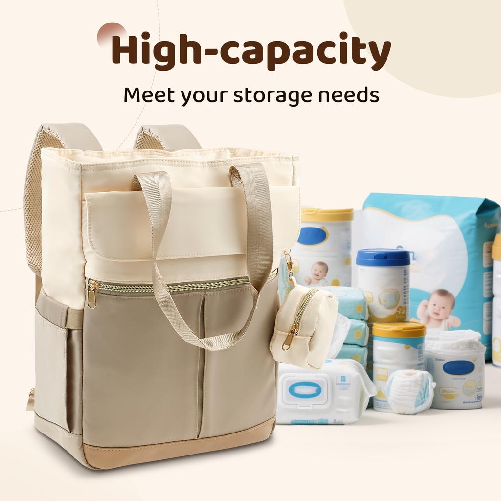 Baby Diaper Bag Backpack Nylon Waterproof Baby Nappy Travel Bag with Changing Pad Large Capacity Outdoor Tote Baby Essentials