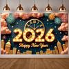 Clock Tower Banner Festive Decor New Year Backdrop New Year Eve Backdrop Clock Tower Pattern Happy New Year Banner