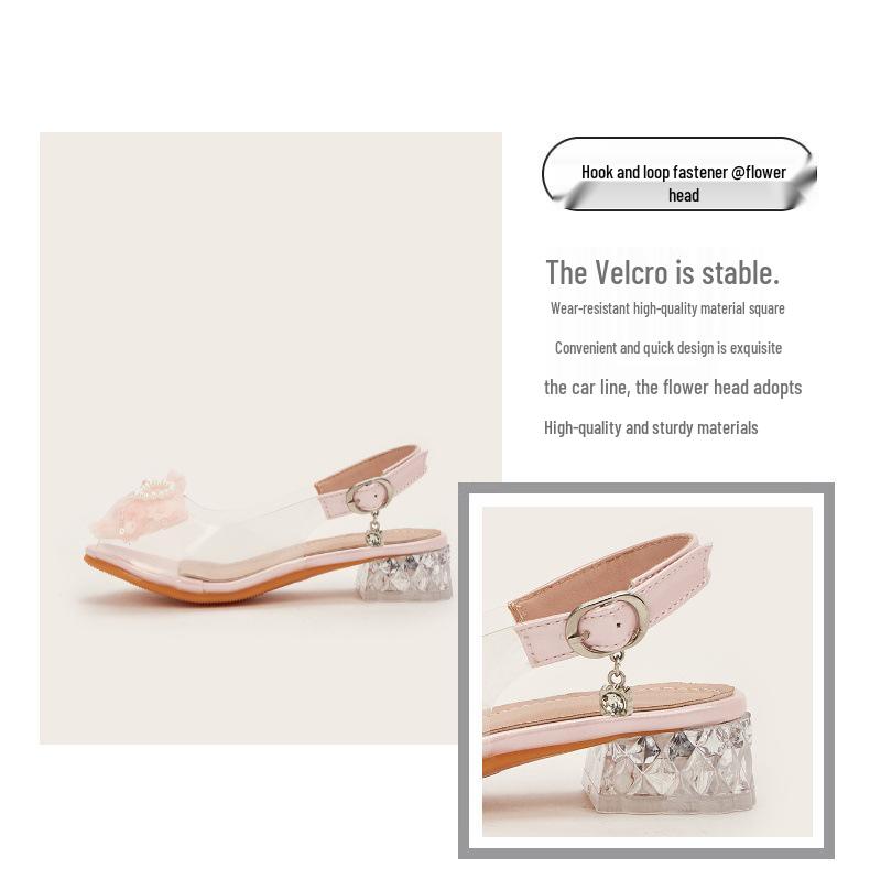 Mädchen 2025 Sommersandalen: Blockabsatz Feenstil mit Schleife - Ein-Wort Halbschuh-Design