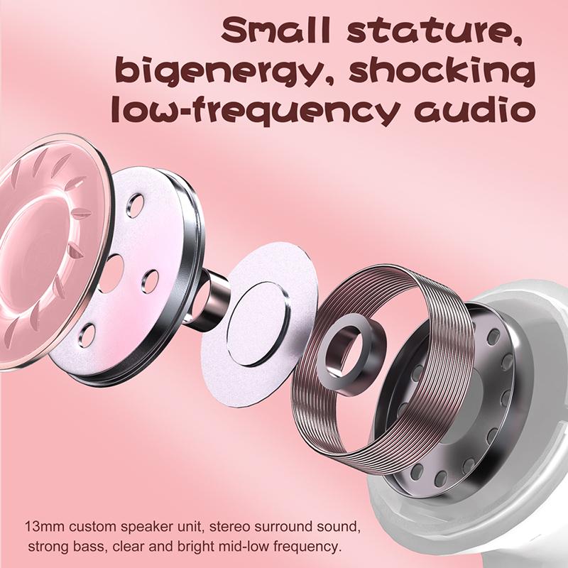 VAORLO Niedliche Bluetooth-Kopfhörer, kabellose Cartoon-Kopfhörer, Geräuschunterdrückung, Stereo-Headset, In-Ear-Ohrhörer für alle Smartphones