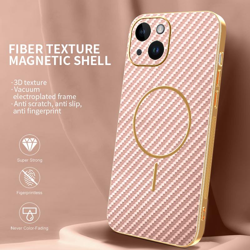 For iPhone 14 Phone Case Carbon Fiber Textured Electroplated TPU Back Cover