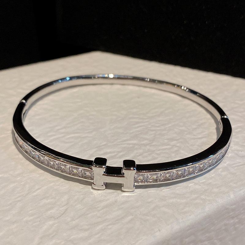 Высокая версия H простой квадратный бриллиантовый буквенный браслет из 18-каратного золота не тускнеющий медь инкрустированный циркониевый браслет серебряный