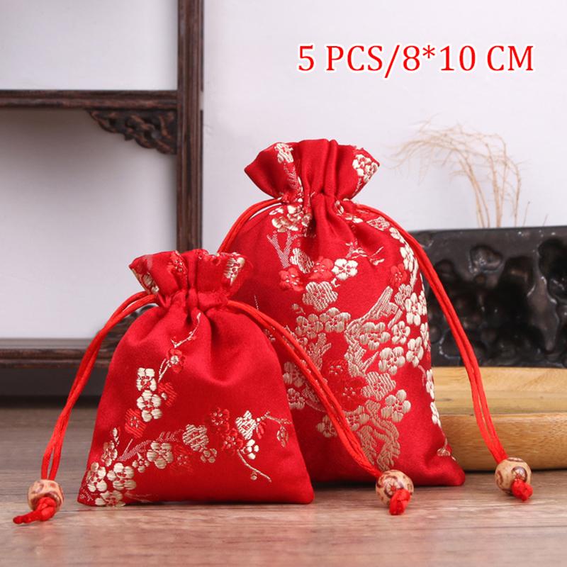 5Pcs Drawstring Pocket Chinese Style Pocket Jewelry Gift Wedding Candy Packaging Bag Storage Bag Reusable Pouches