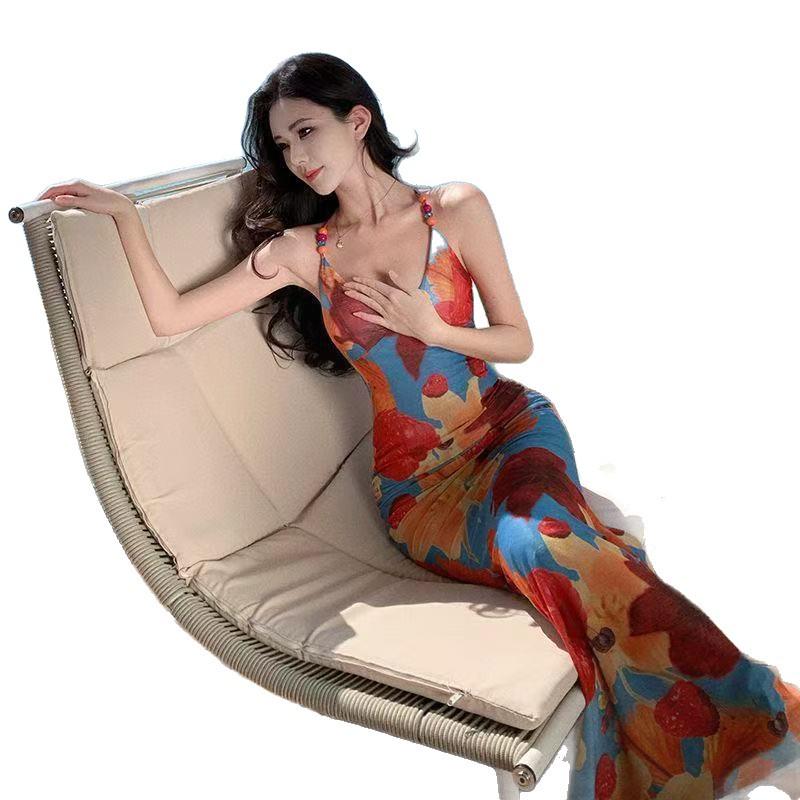 Island Resort Floral Tie-Up Camisole Dress - Women's Sexy Summer Slim-fit Long Dress