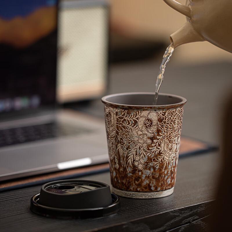OLOEY Retro Floral Gilded Ceramic Coffee Cup