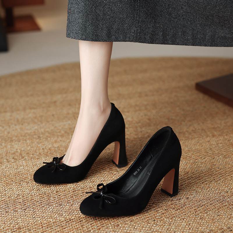 Krazing Pot Suede Microfiber Round Toe Size 41 Chunky High Heels Slip on Leopard Sexy Casual Autumn Pumps