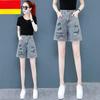 Summer Women's High Waist Wide Leg Ripped Shorts Straight-Cut Four-fifths Denim Pants