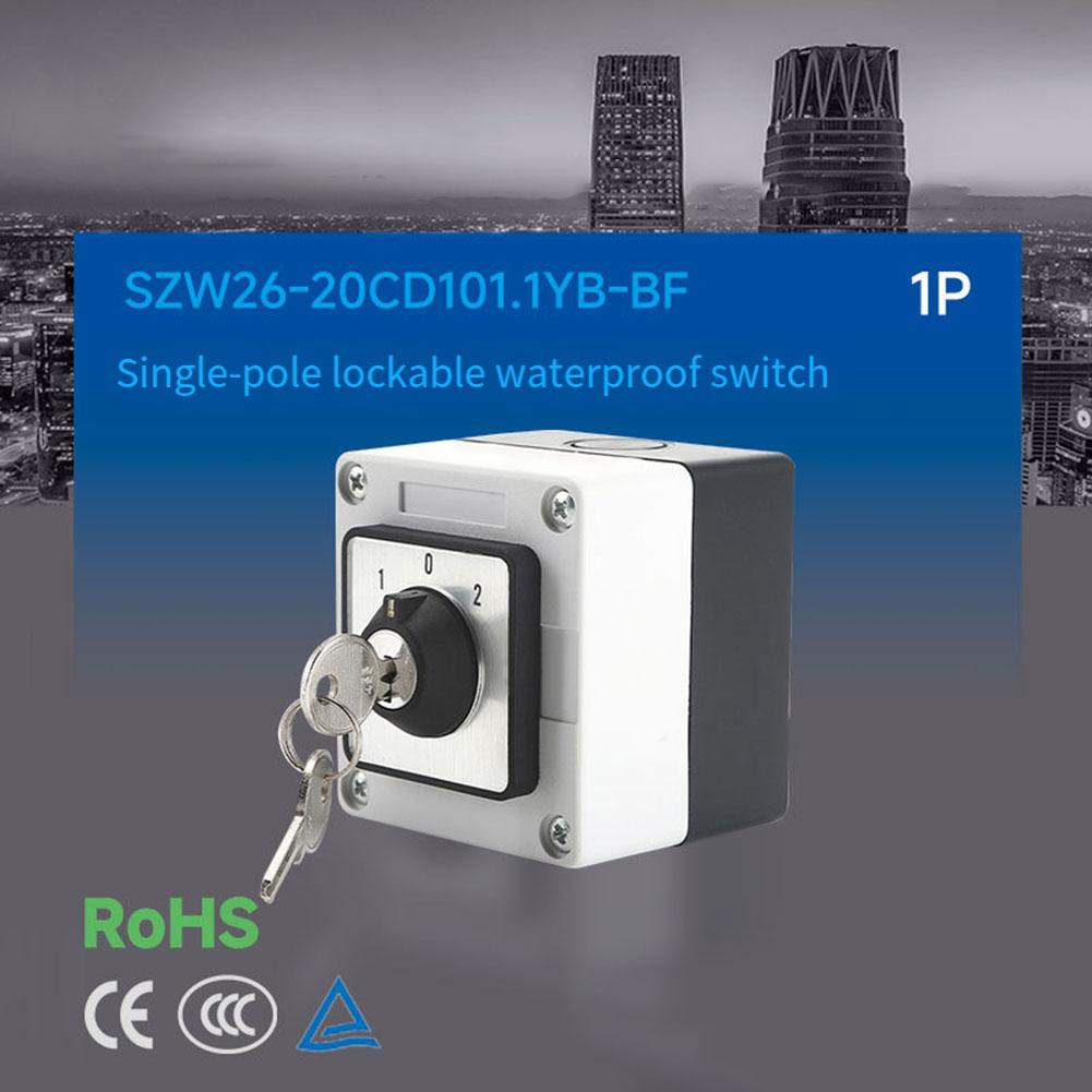 SZW26-20 20A Rotary Cam Changeover Switch 3-Gears 1-Section With Key Sealed Box For Power,Transportation,Mining And Automation