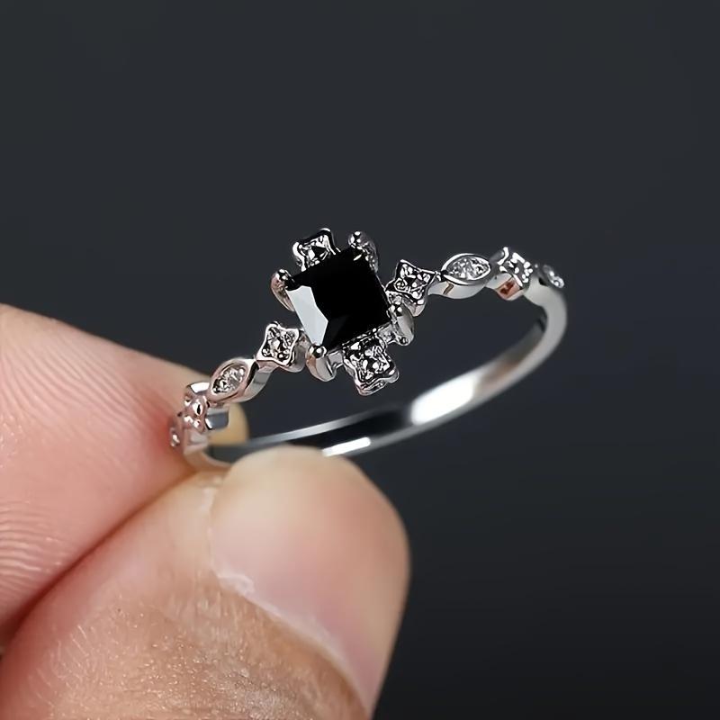 Vintage Black Square Cubic Ring with Floral Accents - Antique-Inspired Women s Jewelry Gift for Casual Attire & Special Occasions, Fashion Statement, 6
