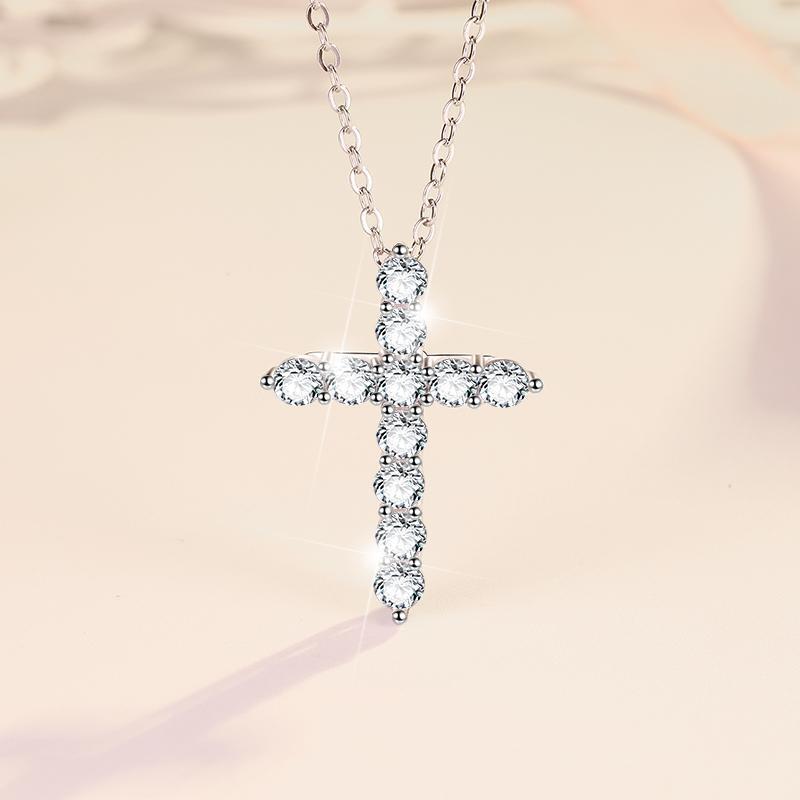 

Women s S925 Sterling Silver Moissanite Cross Pendant Necklace - Guardian of Peace Collection 925 Silver