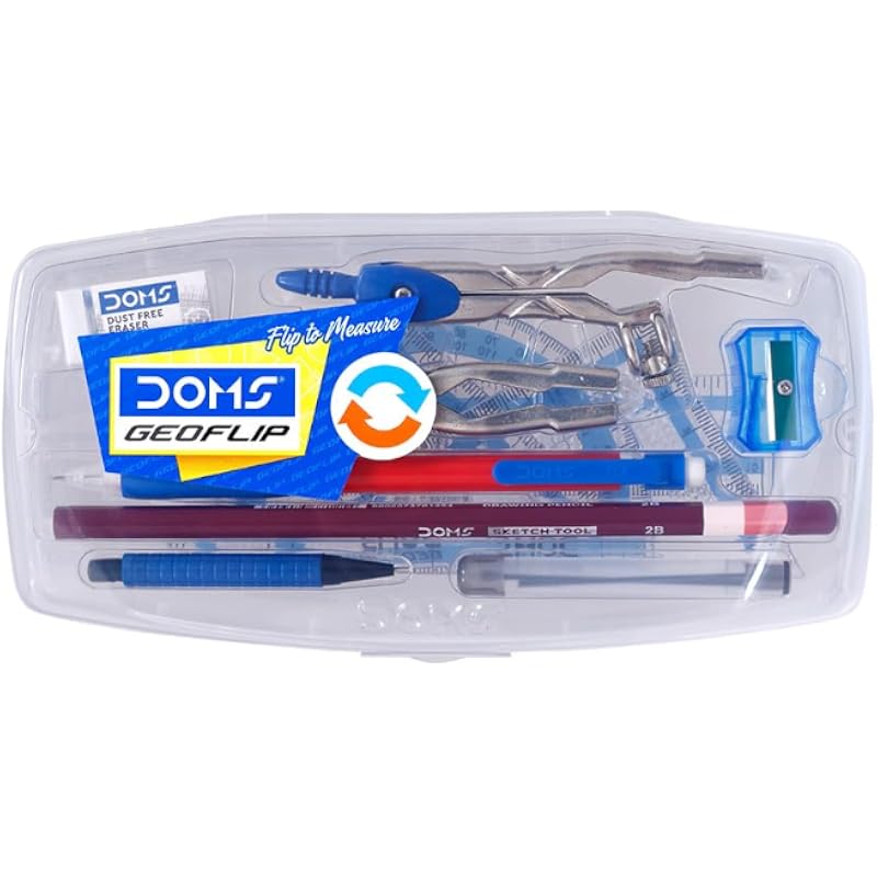 Doms Geoflip Geometry Box | Drawing Mathematical Instruments | In Flip Compartment With Mechanical Pencil & Extra Leads