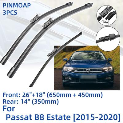 3PCS For VW Passat B8 Estate 2015-2020 26" 18" 14" Front Rear Wiper Blades Windshield Windscreen Window Cutter Accessories 2016 2017 2018 2019 2020