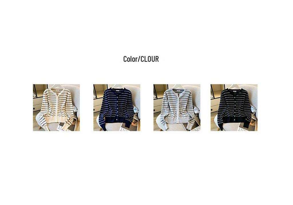 2025 Autumn/Winter Women's Korean Striped Knit Cardigan Sweater
