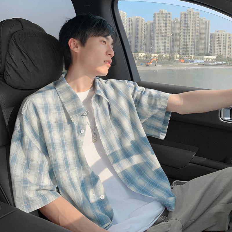 Checkered Short Sleeved Shirt for Men's Summer Loose and Versatile Men's Casual Shirt