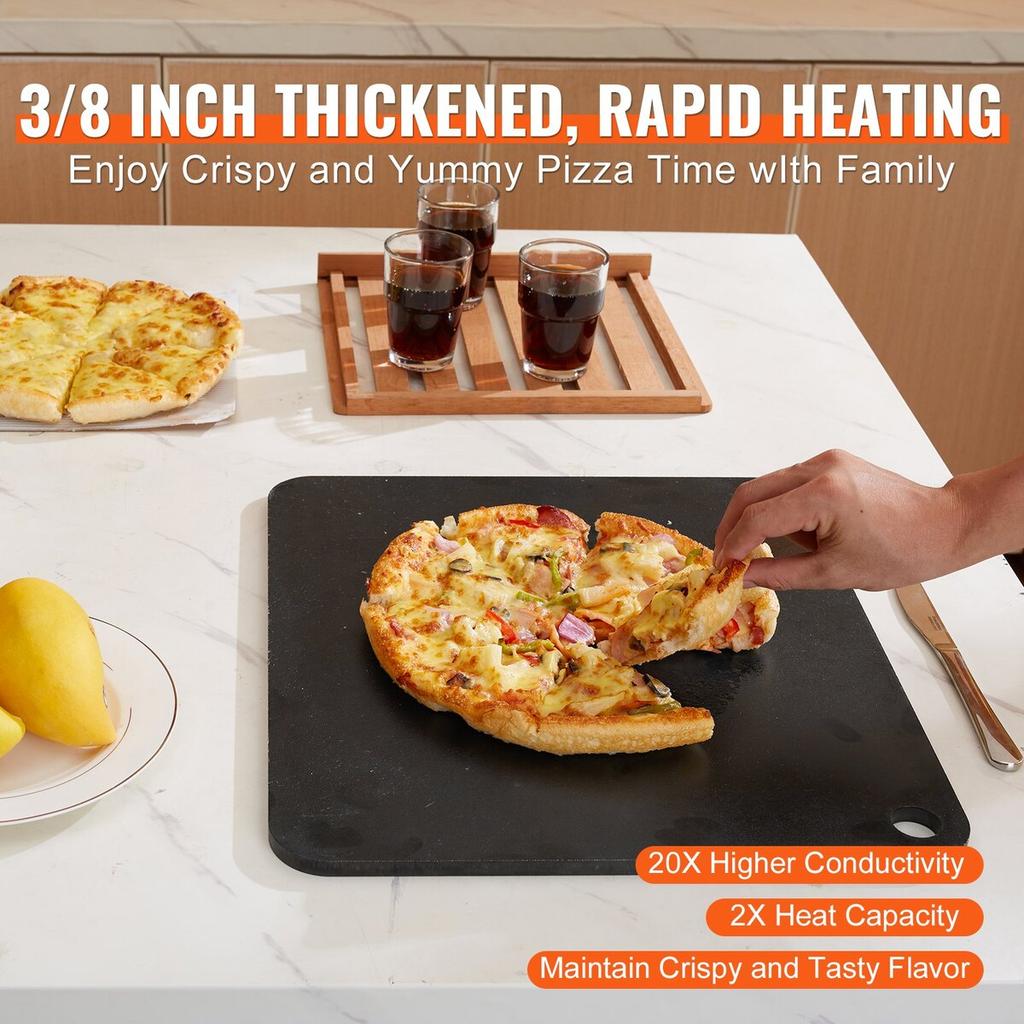 Acero para Pizza, 16" x 14.5" x 3/8" Placa de Acero para Pizza para Horno, Piedra para Hornear Pizza de Acero al Carbono Pre-Sazonada con Conductividad 20X Mayor, Resistente