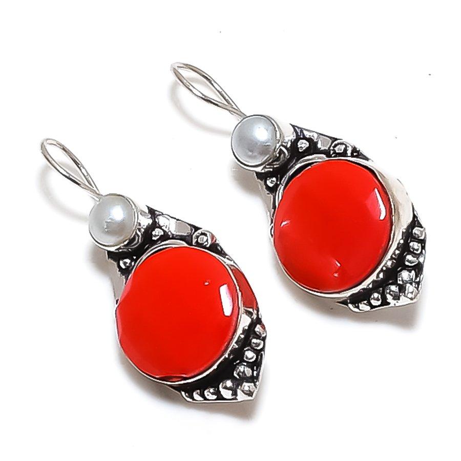 

Натуральный итальянский красный коралл, жемчуг, ювелирное изделие из стерлингового серебра 925 пробы, серьга 1,69 p9B62