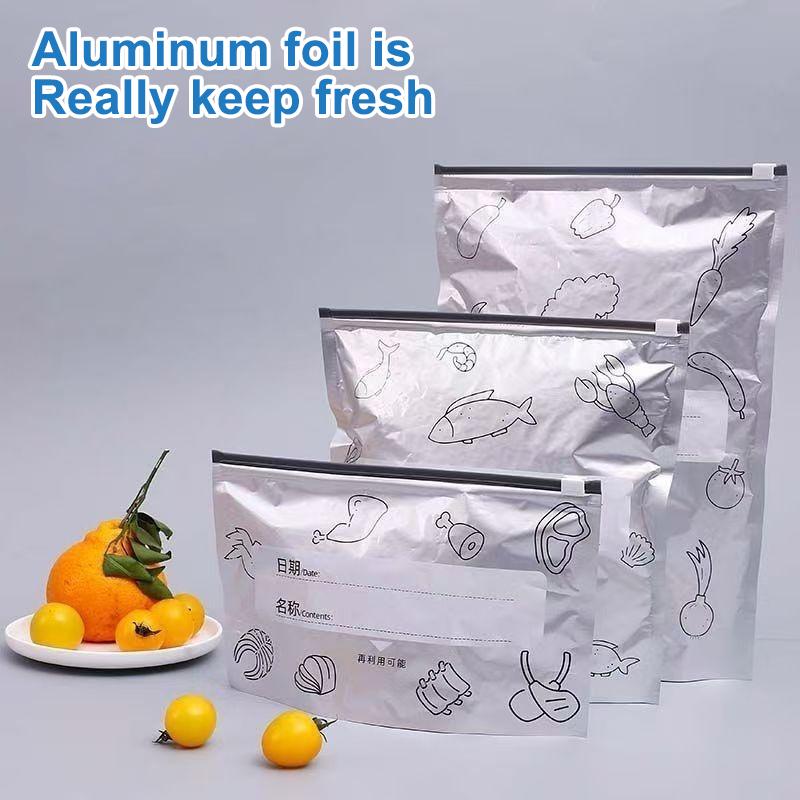 10Pcs Aluminum Foil Fresh-Keeping Sealed Bag Leakproof Food Grade Refrigerator Freezer Safe Kitchen Slide Fastener Fresh Bag
