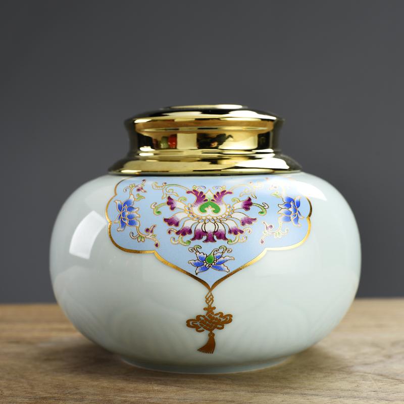 Luxury Court Style Ceramics Tea Caddy Oolong Tieguanyin Containers Travel Tea Container Coffee Powder Sealed Storage Tank