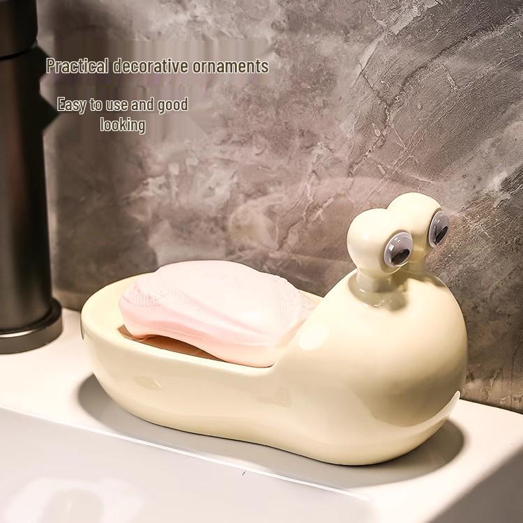 Creative Snail Ceramic Soap Dish with Water Filter for Bathroom