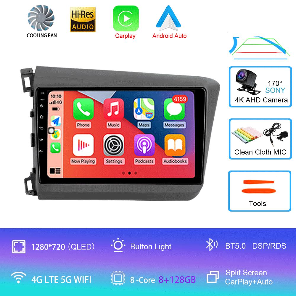 Car Radio Carplay Auto WIFI+4G For Honda Civic 2012 2013 2014 2015 Android 14 Multimedia Player Stereo GPS Head Unit No DVD 2Din