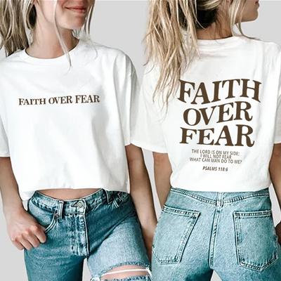 Křesťanské triko Faith Over Fear Křesťanská trička Jesus Tričko Trendy Bible Verse Estetické oblečení Unisex Topy s krátkým rukávem