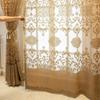 1PC Velvet Cut Embroidered Court Sheer Curtain Vintage Pattern Living Room Bedroom Gold Romantic Lace Sheer Curtain, Flower Lace Window Curtains