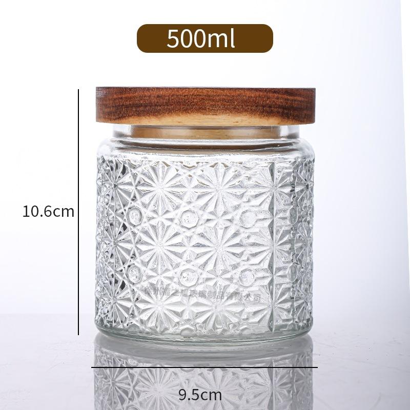 Ancient Peony Flower Relief Transparent Glass Storage Jar for Snacks, Tea Sealed Jar, Kitchen Storage Glass Bottle