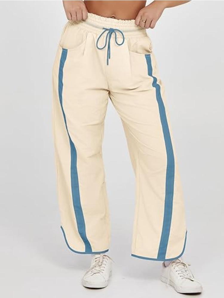 Men's Casual Wide Leg Pants with Side Stripes and Drawstring Waist In Multiple Colors