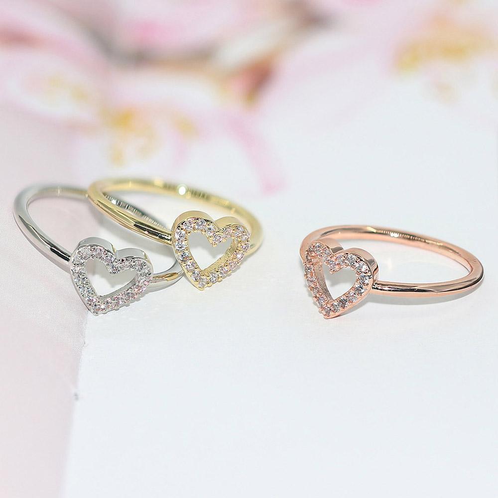 Double Fair Heart Rings For Women Female Rose Gold Color Zircon Party Daily Female Women's Midi Rings Fashion Jewelry R916