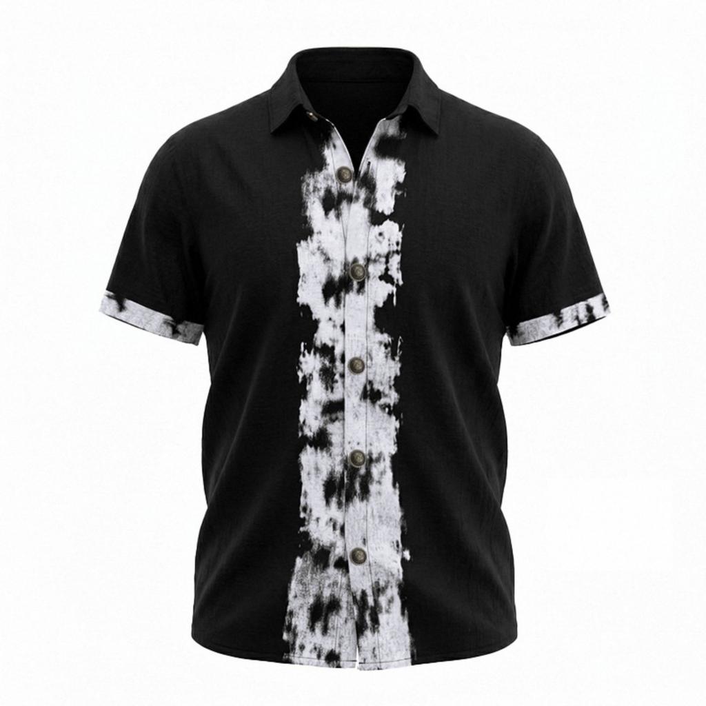 Mens Linen Short Sleeve Button Down Shirt Casual Loose Fit Collared Vintage Style Summer Top for Everyday Wear