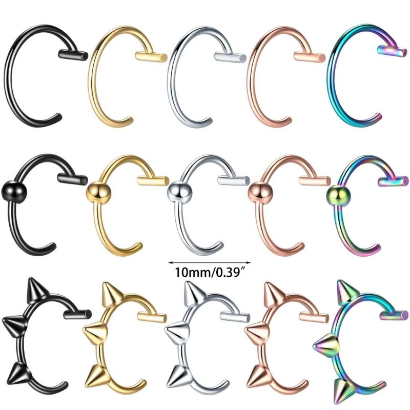 15/5Pcs Lip Nose Rings Neutral Punk Lip-shaped Ear Nose Clip Fake Diaphragm with Perforated Lip Hoop Body Jewelry Rings