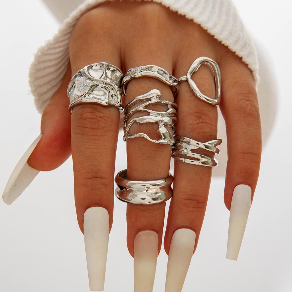 Fashion Elegant Circle Geometry Opening Joint Rings Set for Women Men Trendy Alloy Heavy Metal Party Wedding Jewelry