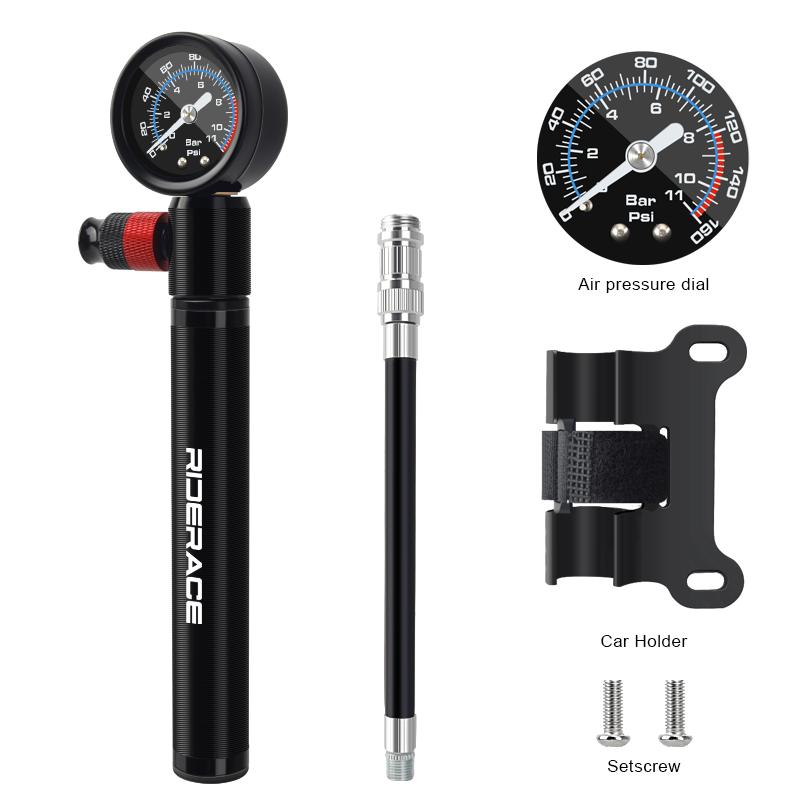 RIDERACE Bicycle Pump With Gauge Portable Aluminum Alloy Hand Tire Air Inflator Bike Air Shock Pump AV FV Presta Schrader Valve