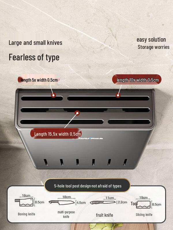 Starry Grey Multi-functional Wall-Mounted Kitchen Knife & Utensil Rack