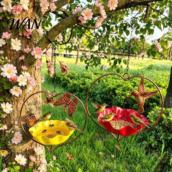 Heart-shaped Bird Feeder Outside Hummingbird Feeder, Weather-proof Metal Butterfly Bath, Bath Hanging Feeding Bowl for Outdoor Garden Patio Yard