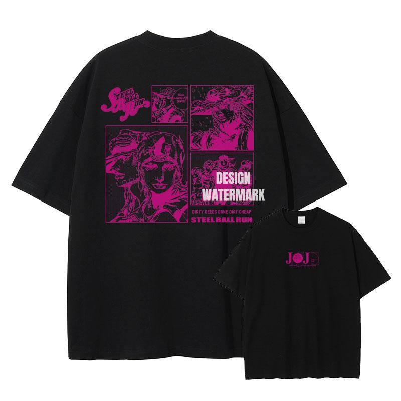 Hot Anime JoJos Bizarre Adventure Kira Yoshikage Giorno Giovanna Cool Print Tshirt Unisex Washed Cotton T Shirts Harajuku Tshirt