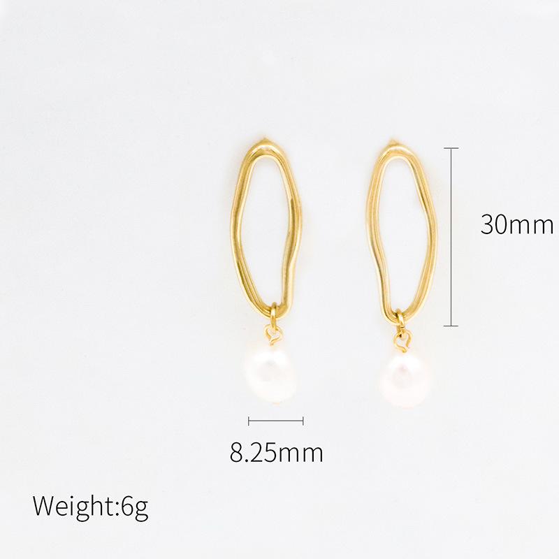 Fashion 18K Baroque Pearl Earrings Simple Geometric Titanium Steel Pearl Stud Earrings Women'S Premium Sense