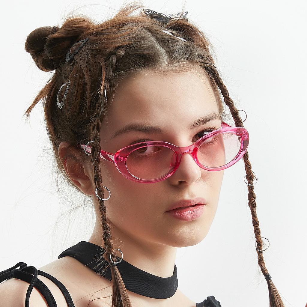 81381 Bonbonfarbene Sonnenbrille mit kleinem Rahmen Damen, Beliebte Farbe Gläser Retro Brille UV-Schutz