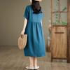 DIMANAF 2025 Women Linen Summer Buttons Dress Casual Ladies Basic Long Dress 8238