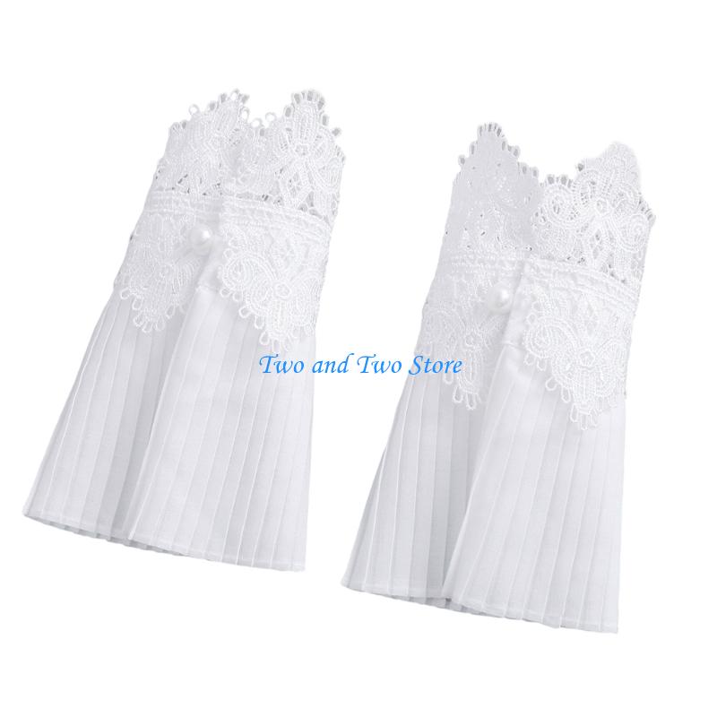 HX6F Breathable Lace Arm Cuffs Sleeves Pleated Embroidery Flower Faux Arm Sleeves