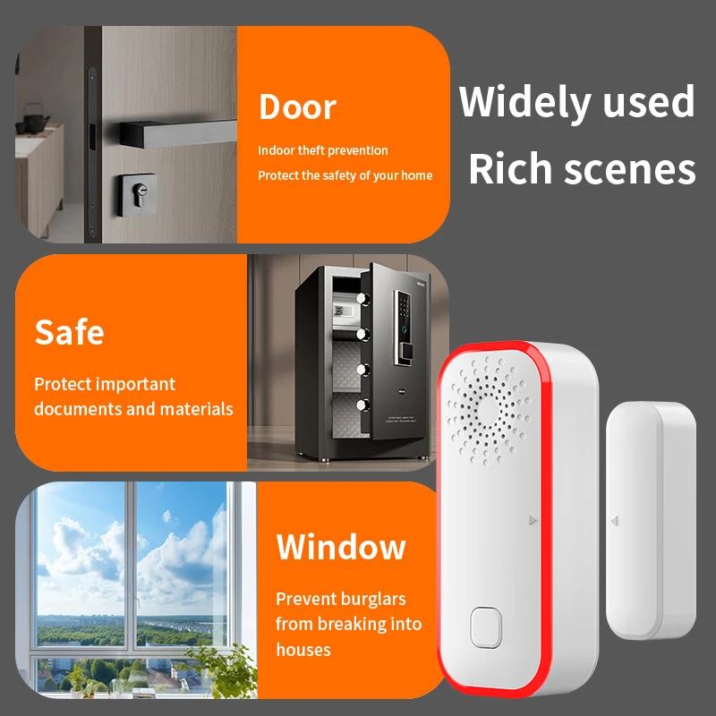 Tuya WiFi Smart Door and Window Sensor Alarm Battery Powered Open Closed Detector Sound and Light Alarm Work with Smart Life